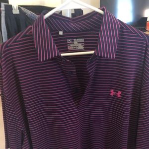 Navy and Pink Striped Under Armour shirt